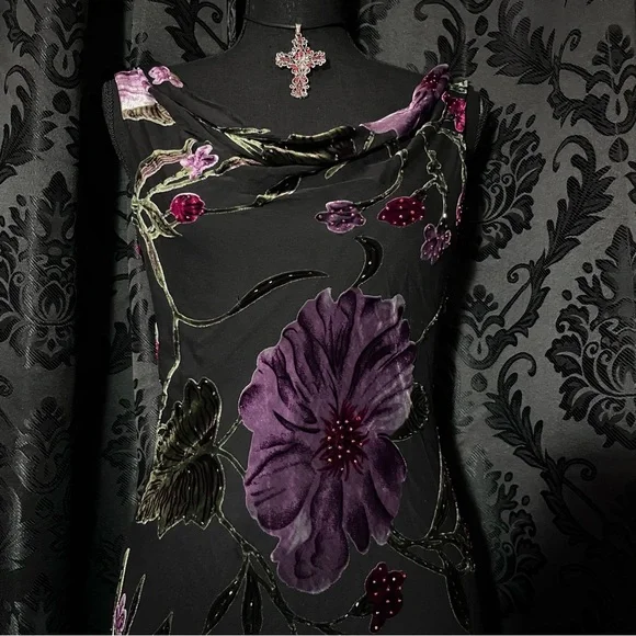 Cache Black and Purple Floral Maxi Dress